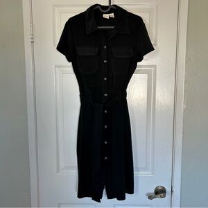 Merona black belted button front dress, size m